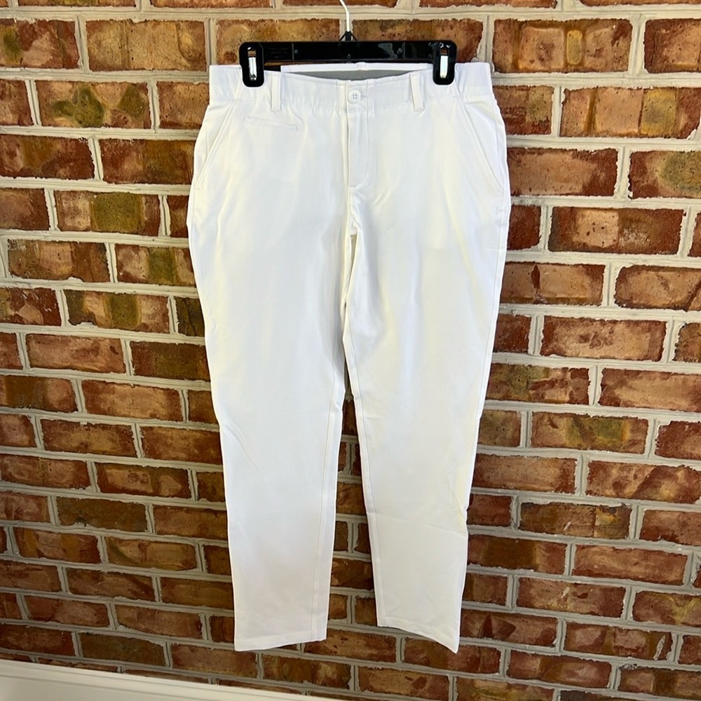 NWT Under armour stretch fitted performance golf pants with pockets White Size 8